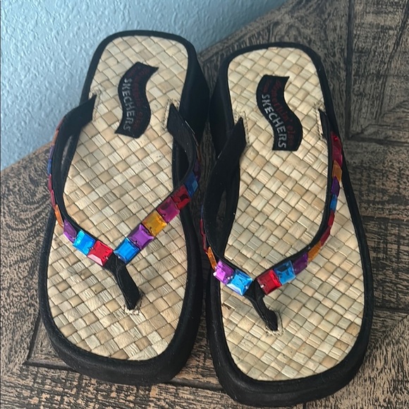 Vintage Skechers Jeweled Flip Flops. Raffia Woven Insole | Y2K Boho Sandals - Picture 12 of 12